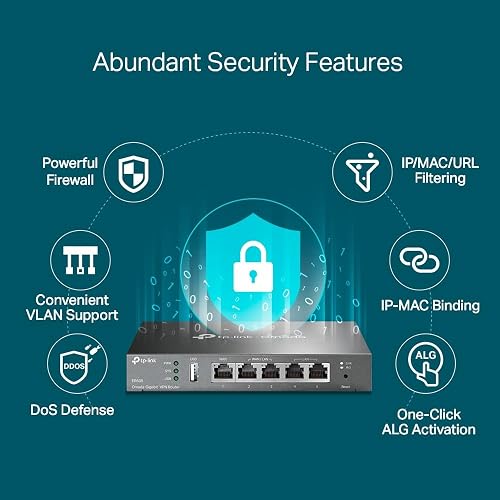 TP-Link ER605 Omada Routeur VPN Gigabit, 5 Ports Gigabit, Intégré au SDN Omada, Accès au Cloud, Application Omada, Port USB WAN pour Le Haut Débit Mobile, VPN Hautement Sécurisé, Pare-Feu, Dos - 8