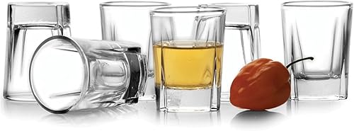 Circleware Eastside - Juego de vasos de chupito de vidrio transparente con base pesada, 1.7 onzas, juego de 6, vasos de vidrio de edición limitada,