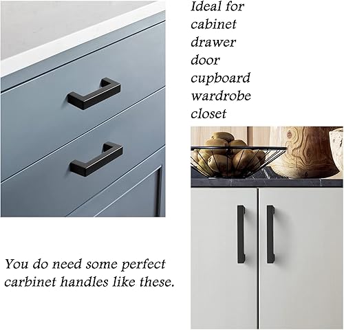 Miniatura 6 de Probrico - Tiradores cuadrados de acero inoxidable para puerta de armario o cajón, color negro, 0.5pulgadas de ancho, Negro