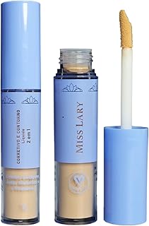 Corretivo Facial e Contorno Líquido 2 em 1, Alta Cobertura, com Colágeno e Ácido Hialurônico, Efeito Matte - Maquiagem Miss Lary (02)