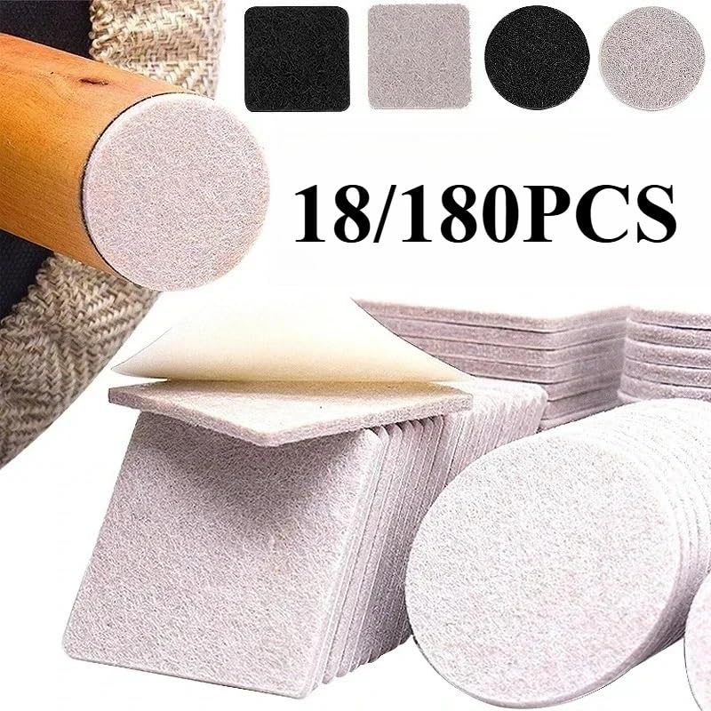 Almohadillas Autoadhesivas de Fieltro for Patas de sofá, sillas de Escritorio, Patas cuadradas y Redondas for Muebles y mesas.(Square BK,(180pcs) 10 Sheets)