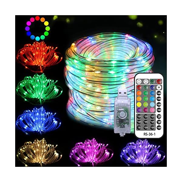 DreiWasser USB Lichtschlauch, 10M 100 LEDs RGB Lichterschlauch Lichterkette Fein Schlauch 8 Modi mit Fernbedienung…