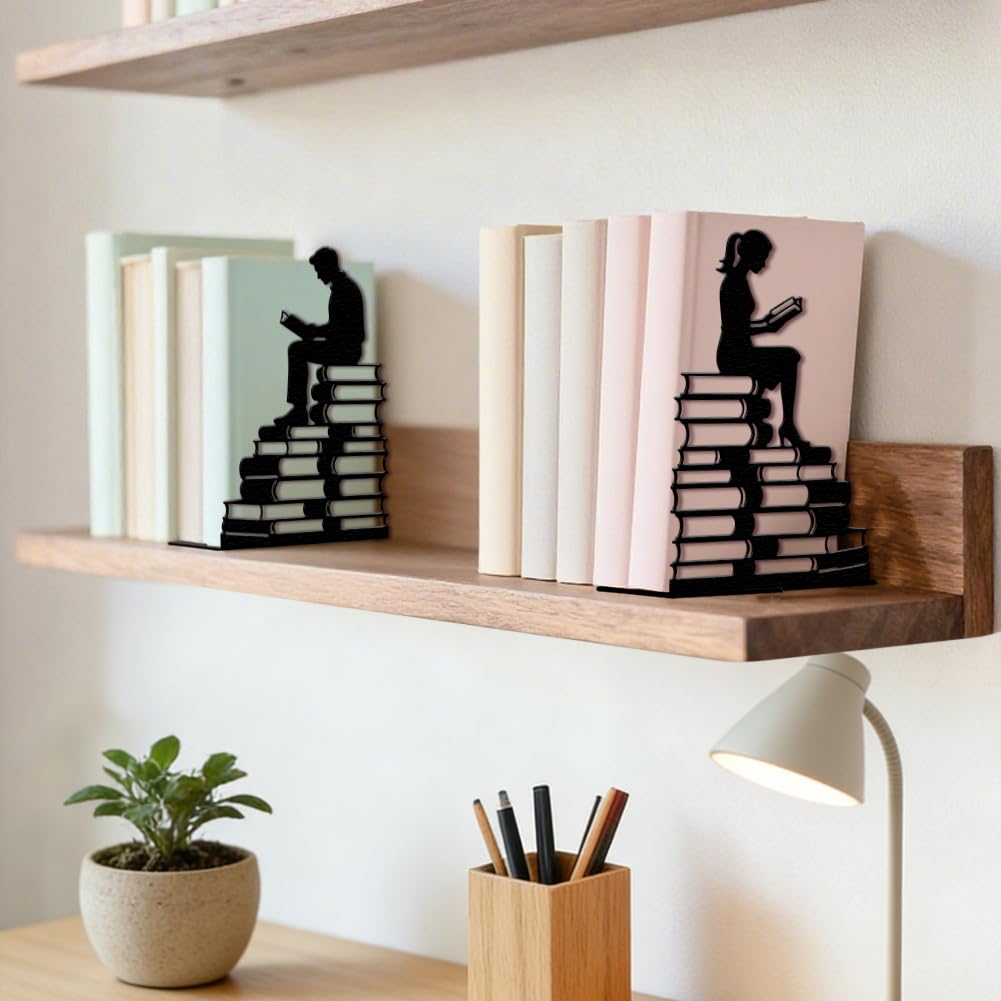Peacoblue Sujetalibros decorativos modernos para leer libros, sujetalibros de metal para libros pesados, 13,5 x 10,9 x 20,1 cm, para decoración del hogar, estantería y oficina - 1 par
