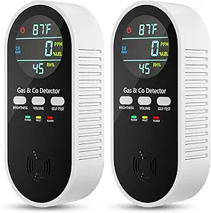 Natural Gas Leak Detector & Carbon Monoxide Detectors Plug in, 5-in-1 Portable Carbon Monoxide Detector with Brightness & Volume Adjustment, Battery Backup for Home, RV, Travel, Camping (2 Packs)