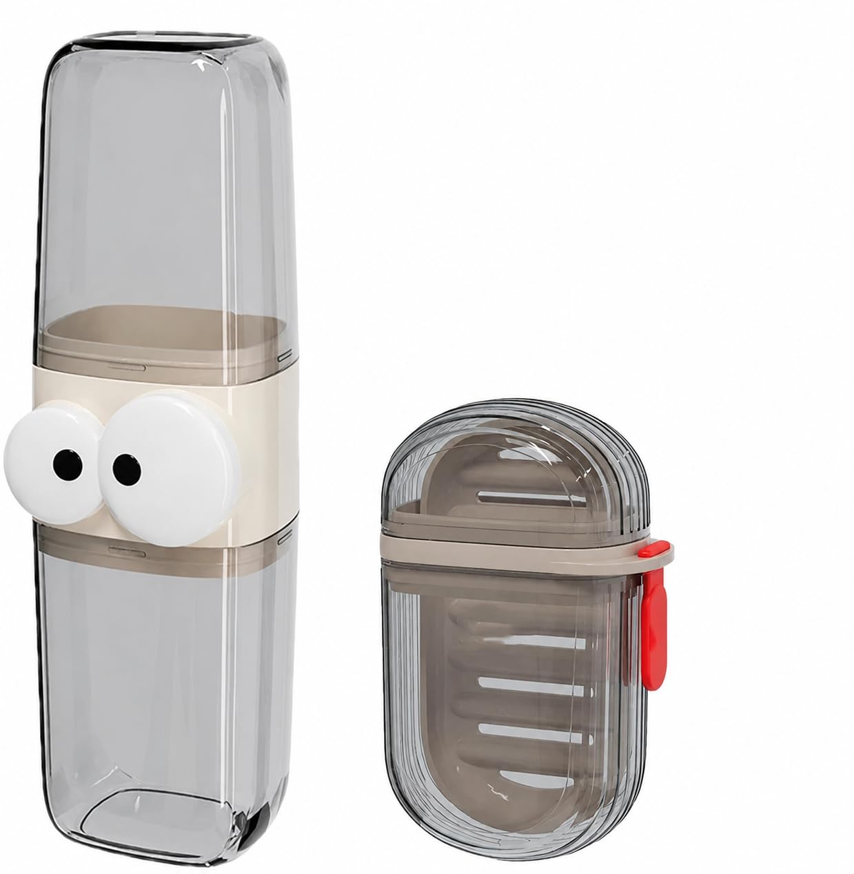 PRIMIZA Travel Toothbrush Case with Soap Box, Portable Organiser Set, Cute Eye Design, Grey, Long Time Durable & Easy to Portable and Lightweight, (Pack of 2)-image-42