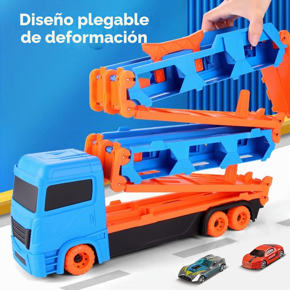 VATOS Camión de Transporte Juguetes para Niños 3-6 Años, Portátil Pista de Carreras Con 6 Coches, Mejor Regalo Vehículos