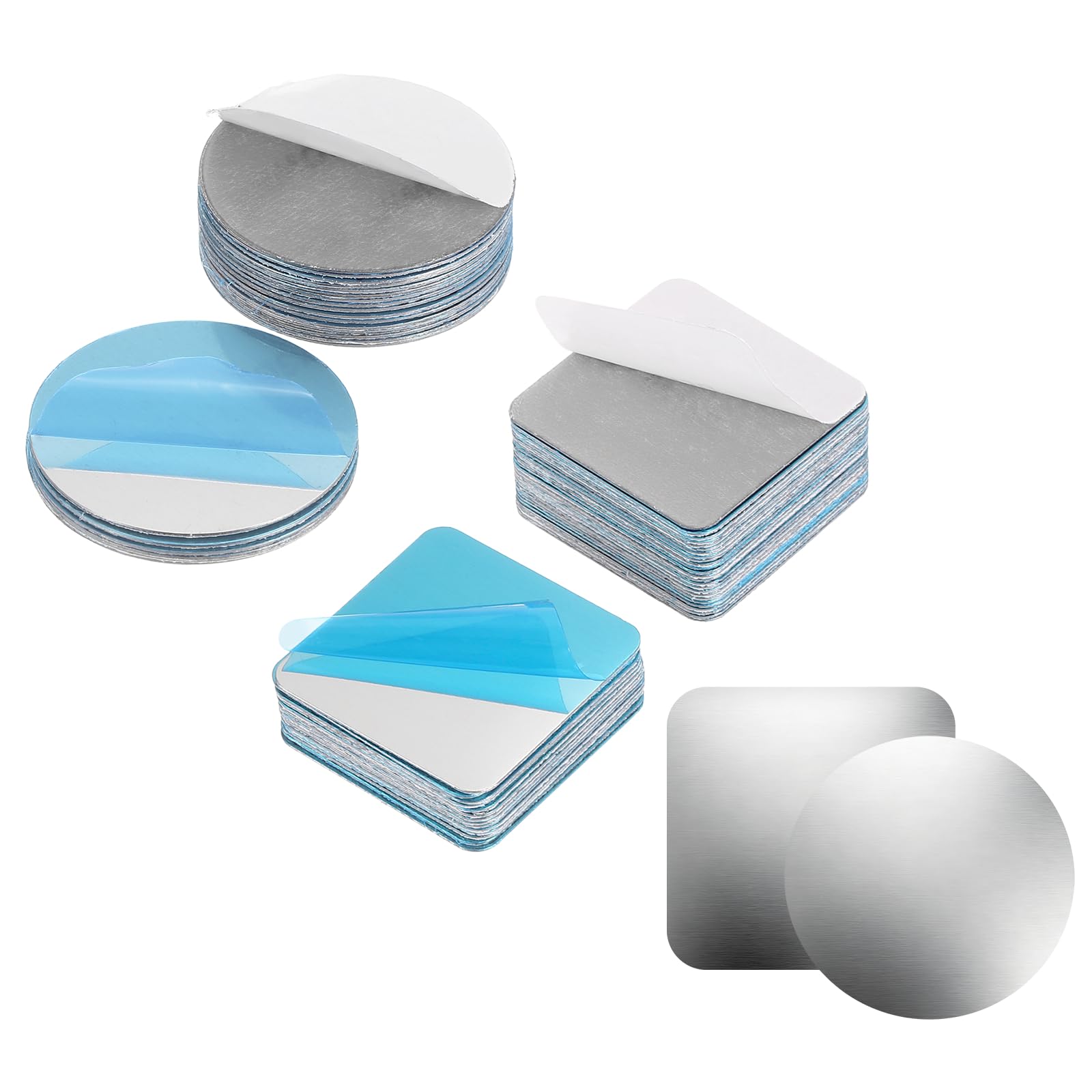 Lot de 100 plaques métalliques adhésives pour aimant de téléphone (2 cm) – Autocollants ronds rectangulaires en fer pour supports magnétiques de voiture/étui de téléphone/mur