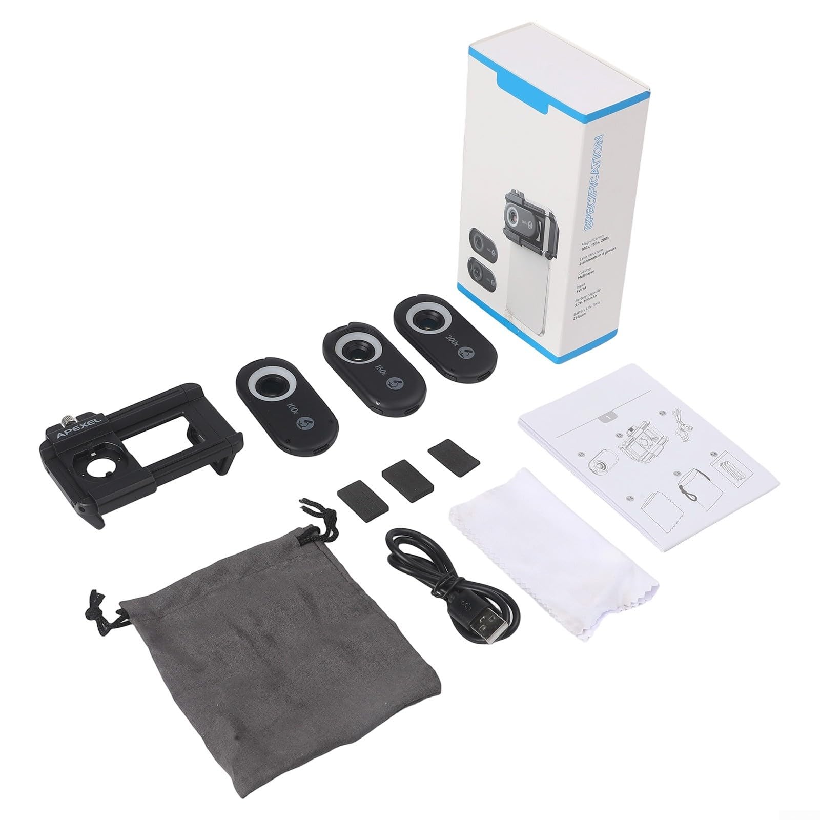 Microscopio de pH móvil 200x con luz UV LED, lente de clip de aluminio para inspección de reliquias de joyería, lupa portátil