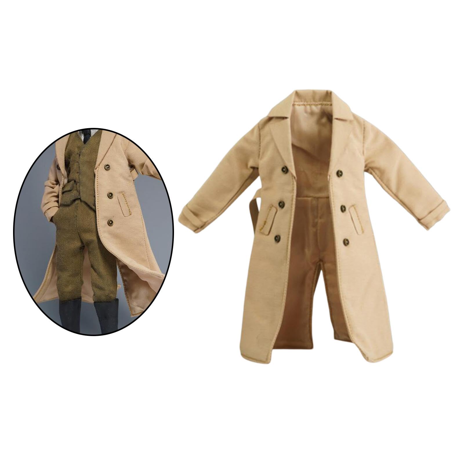 Oshhni Trenchcoat-Kostüm im Maßstab 1:12, handgefertigte Puppenkleidung, Miniaturkleidung für 6-Zoll-Actionfiguren, Puppenmodell-Verkleidungszubehör, Khaki