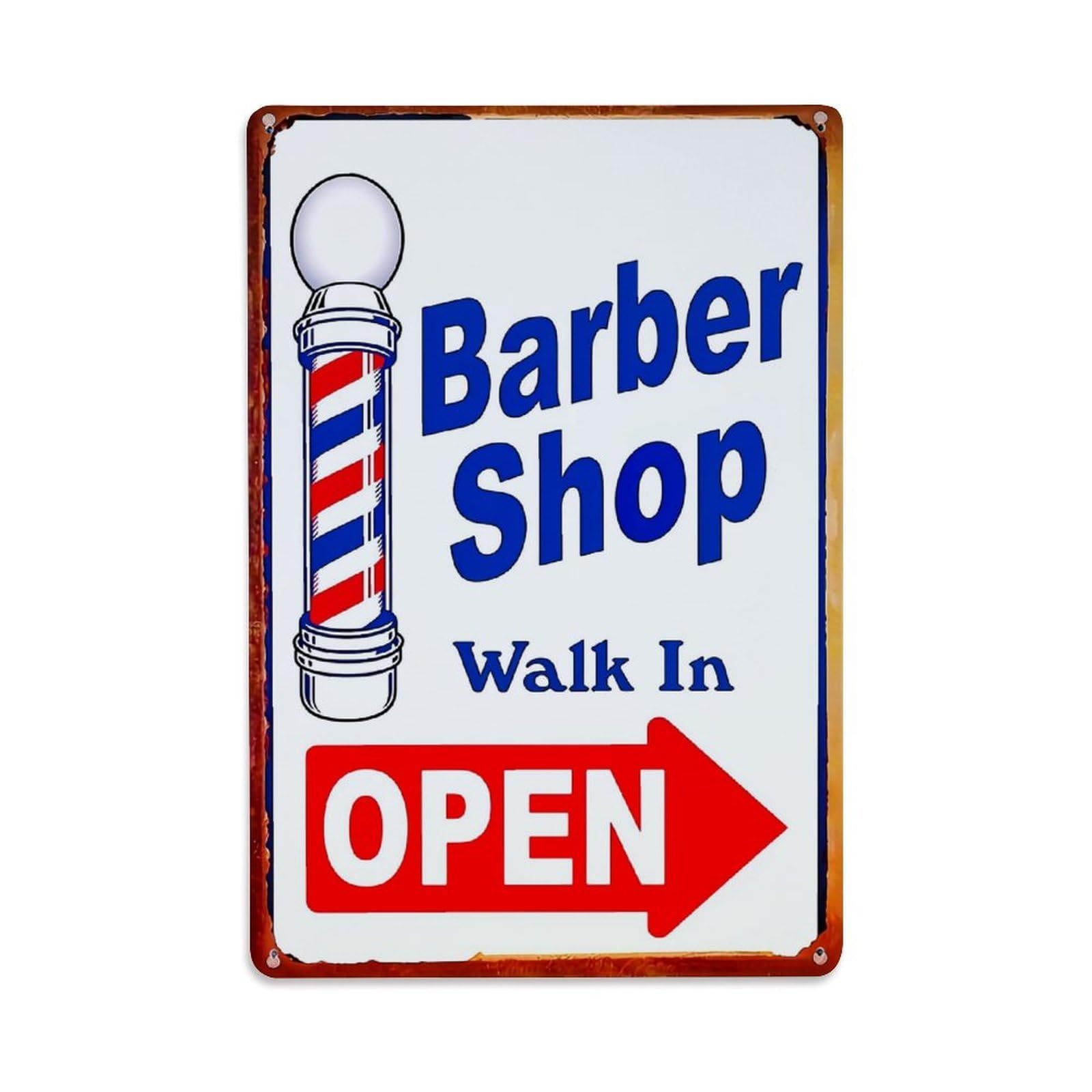 Nestemfo Vintage Barber Shop Walk In Open Tin Sign Metal Sign, Living Room,Bar, Home, Bedroom Wall Decor,Retro Metal Poster 8X12 Inches