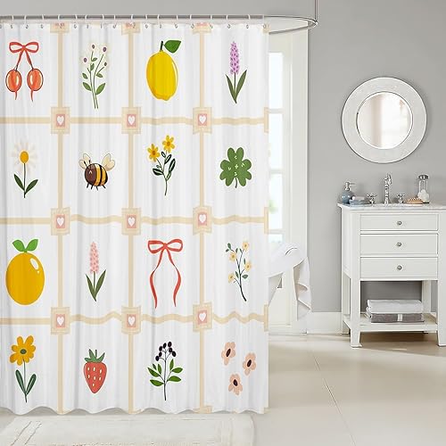 Miniatura 9 de Groovy - Cortina de baño con diseño de flores, 72 pulgadas de ancho x 72 pulgadas de largo, para niños, diseño de caricaturas, arco iris, margarita,