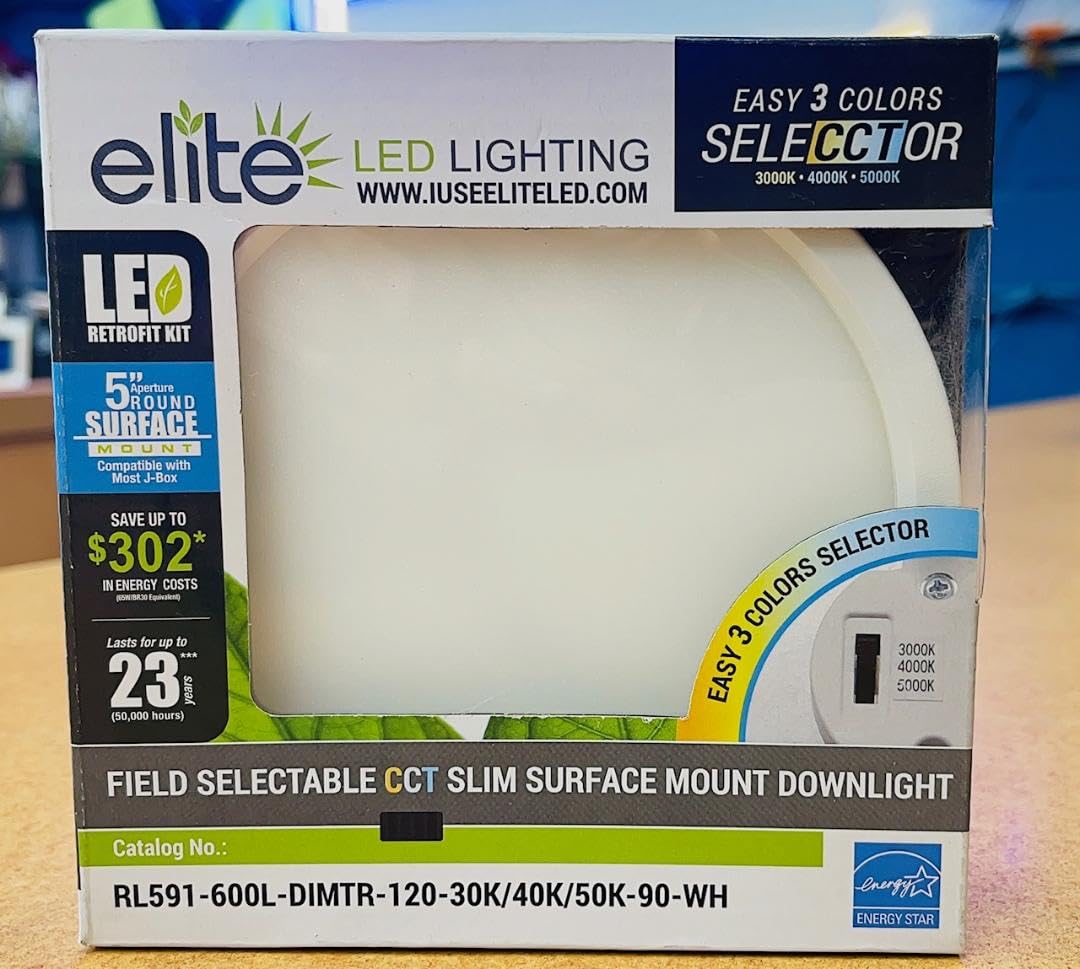 Elite Lighting RL591-600L-DIMTR-120-30K/40K/50K-90-WH - Amazon.com