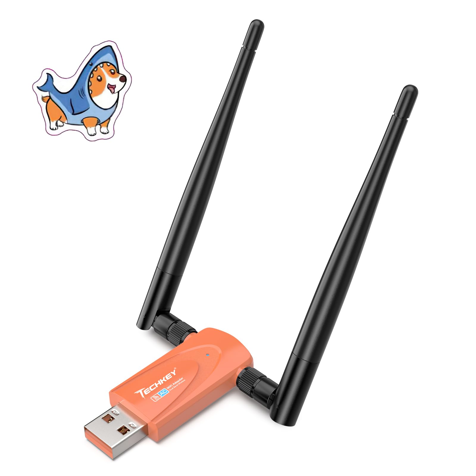 Wireless USB WiFi Adapter for Desktop PC, Techkey V9 AC1300Mbps Network Dongle with Dual Band 5dBi High Gain Antenna for Laptop Computer Compatible Windows 11/10/8.1/8/7-Dark Tangerine