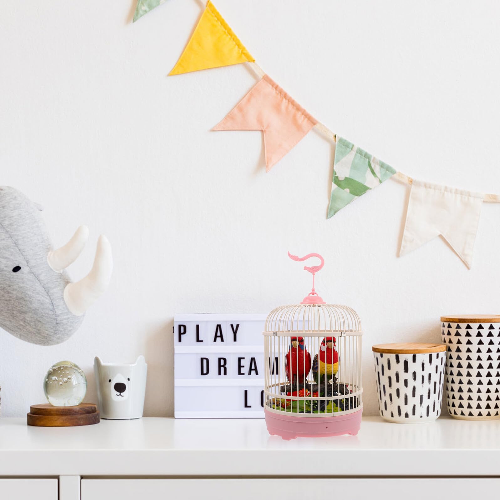 UKCOCO Jaula de Pájaros Juguete Movimientos y Efectos Realistas, Material Plástico Fácil de Usar, Adecuado para Ambientación del Hogar y Entretenimiento Infantil