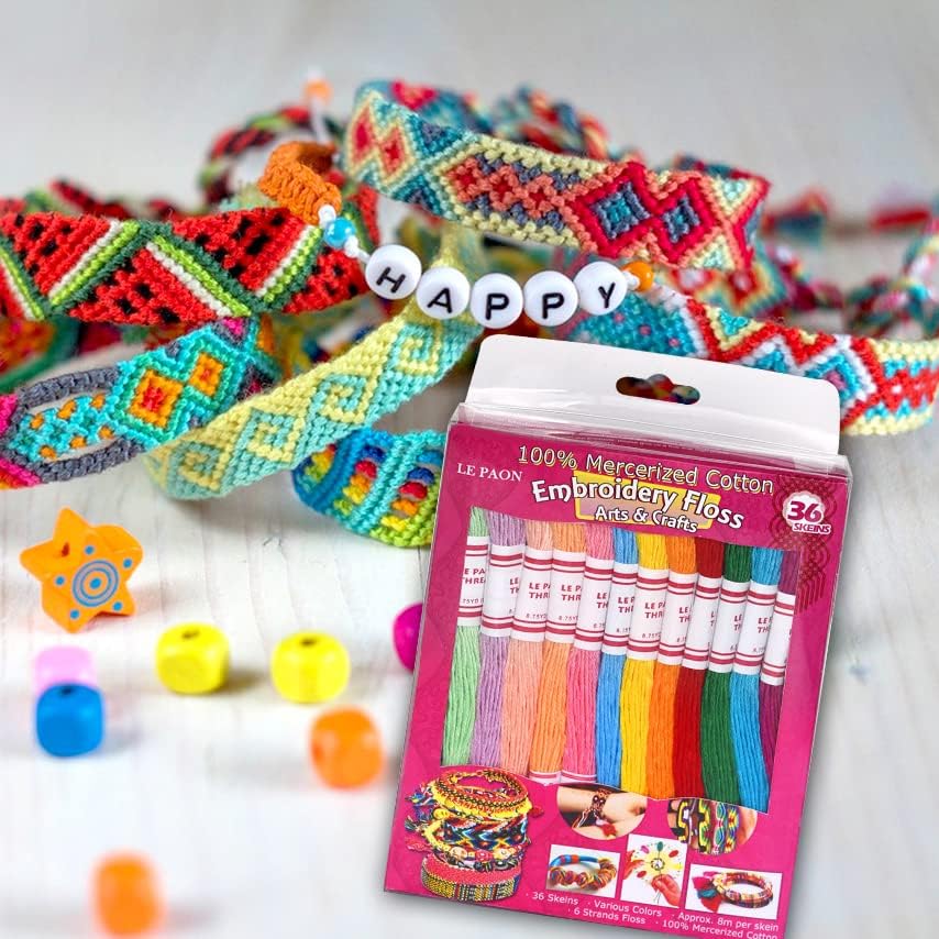 Embroidery Floss Friendship Bracelets Floss 36 Skeins Per Pack dy le paon Crafts Floss Cross Stitch Threads and Free Set of Free Friendship Wheel 100% Long Staple Cotton