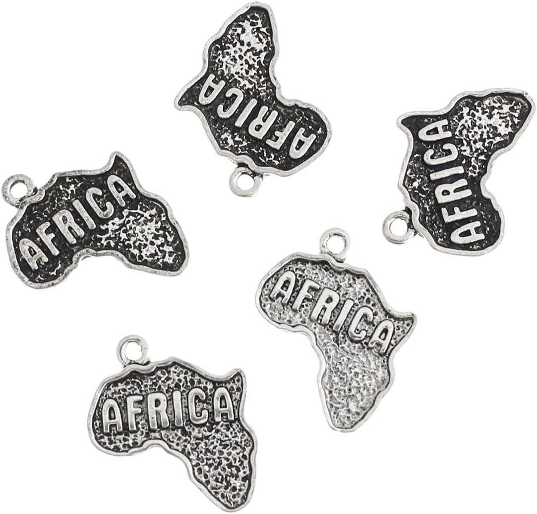 Bohemian Findings BULK 20 Africa Antique Silver Tone Charms - SC4815