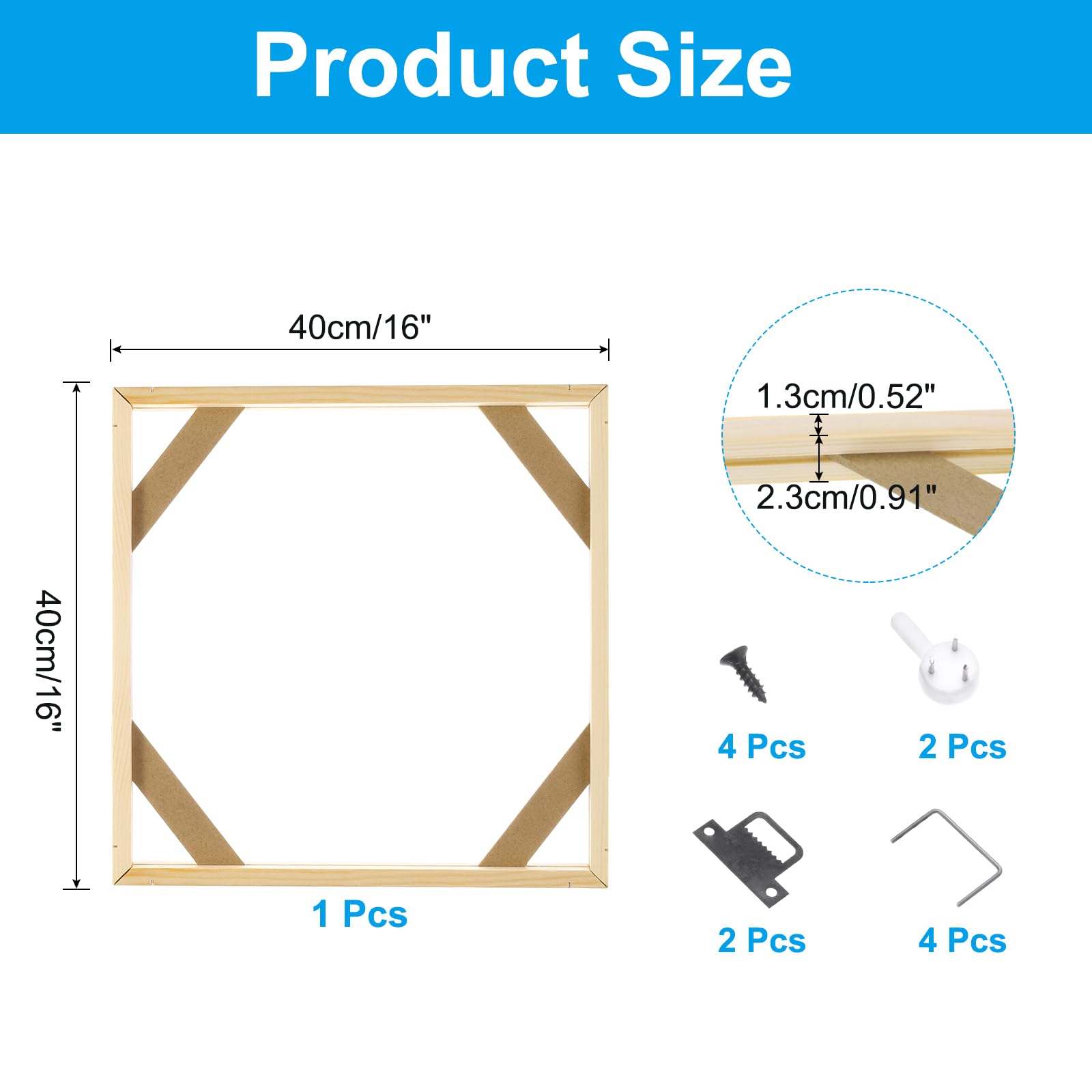 PATIKIL 16x16 inch Canvas Stretcher Bars, DIY Removable Wooden Splicing Canvas Frames Kit for Oil Paintings Poster Picture Photo, Arts Accessory, Paint by Numbers