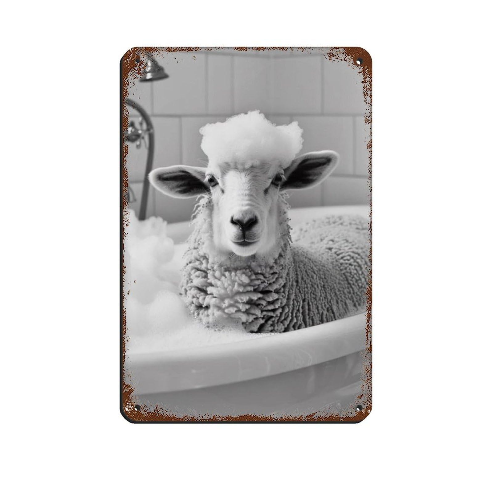 Sheep in The Bathtub, Funny Animal Poster Tin Sign Vintage Metal Pub Club Cafe Bar Home Wall Art Decoration Poster Retro 8x12inch(20x30cm)