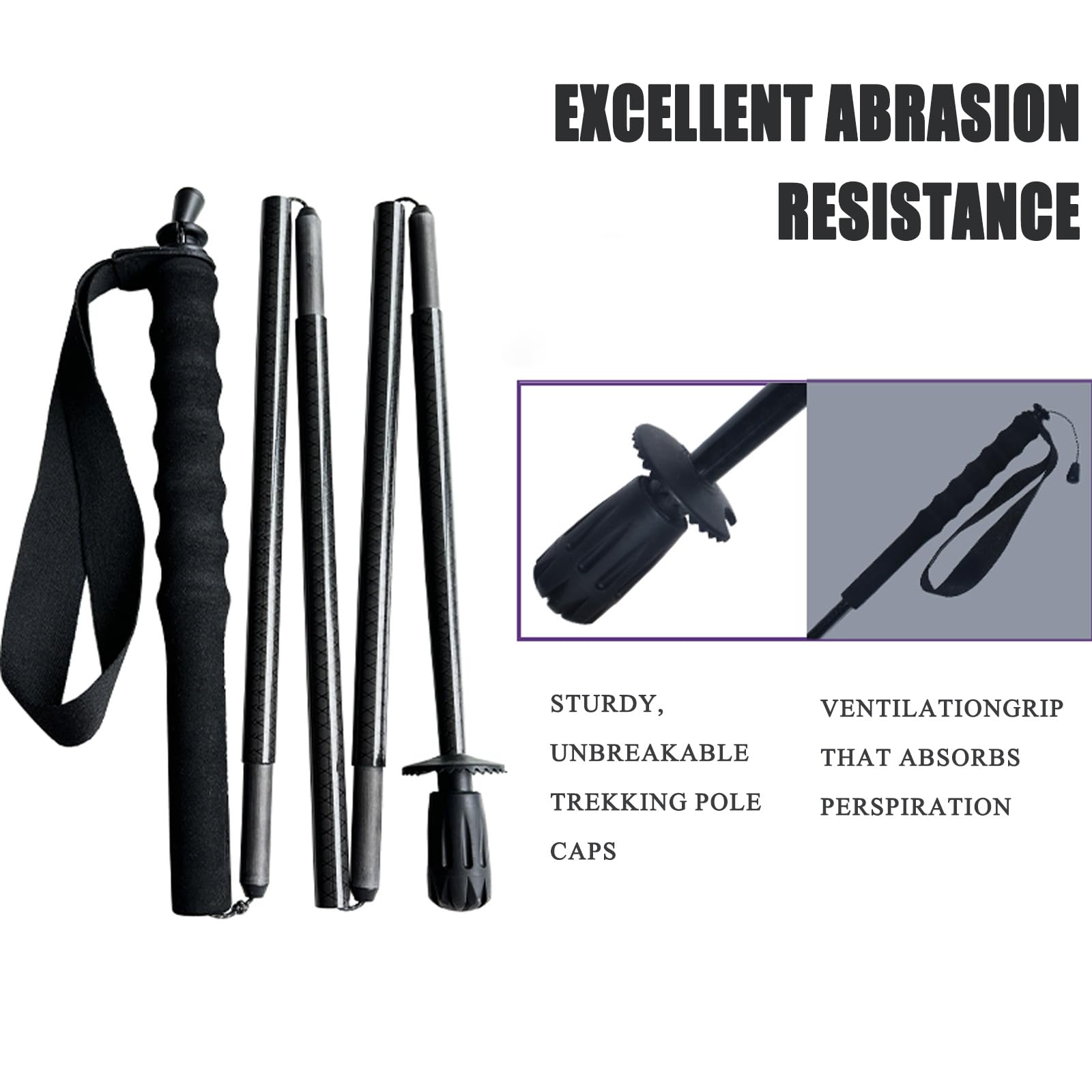 OKHEALING Bastones de senderismo plegables de 5 secciones, ligeros y duraderos, 1 par, fibra de carbono T800 de alta resistencia, agarre recto, adecuados para senderismo, senderismo y montañismo