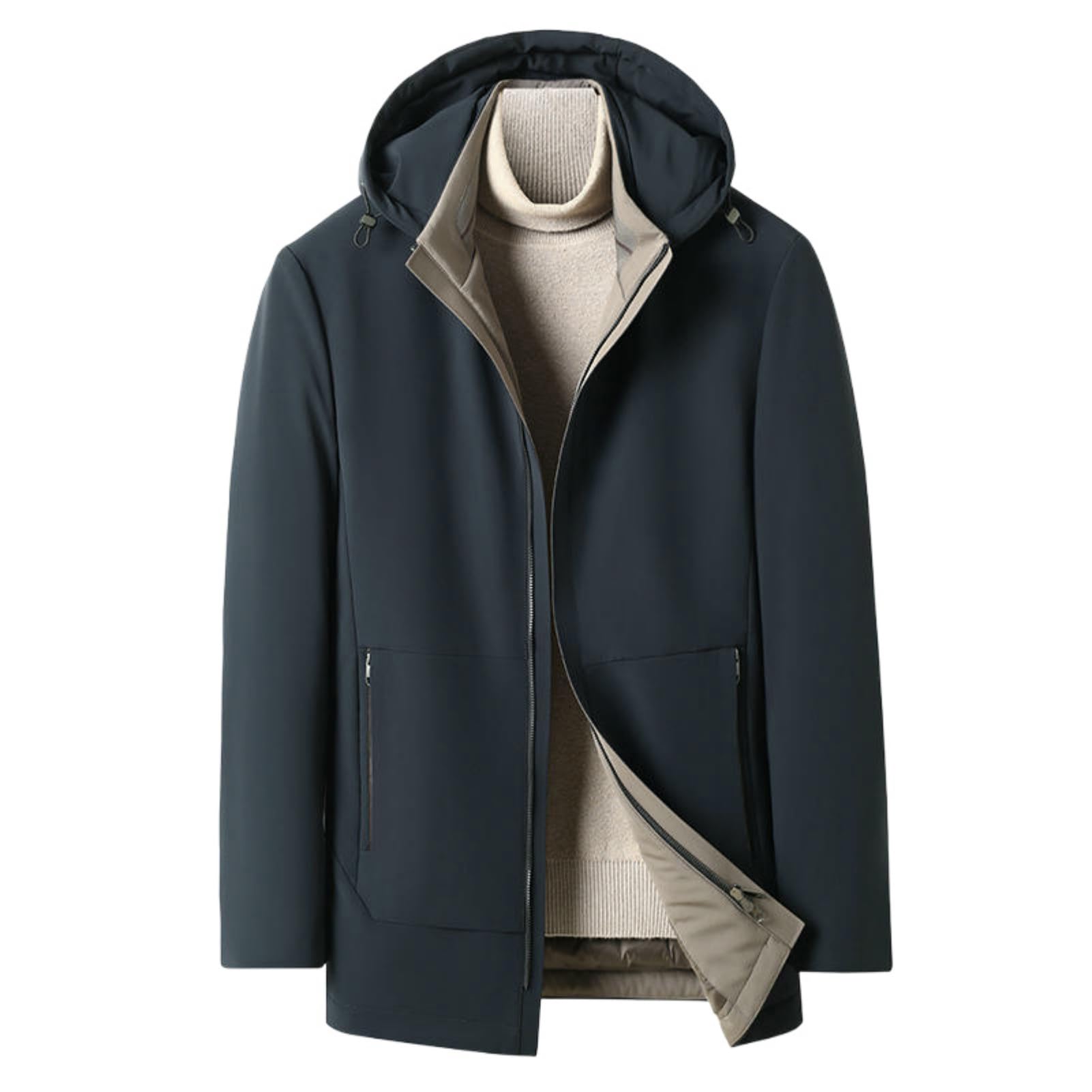 Piumino da uomo con cappuccio staccabile leggero autunno inverno business