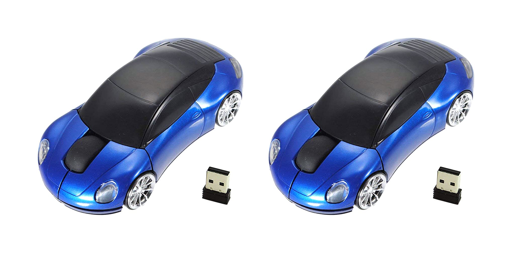Microware Car Shaped 2.4GHz Wireless Mouse USB Receiver for PC Laptop Notebook (Blue, Pack of 2)