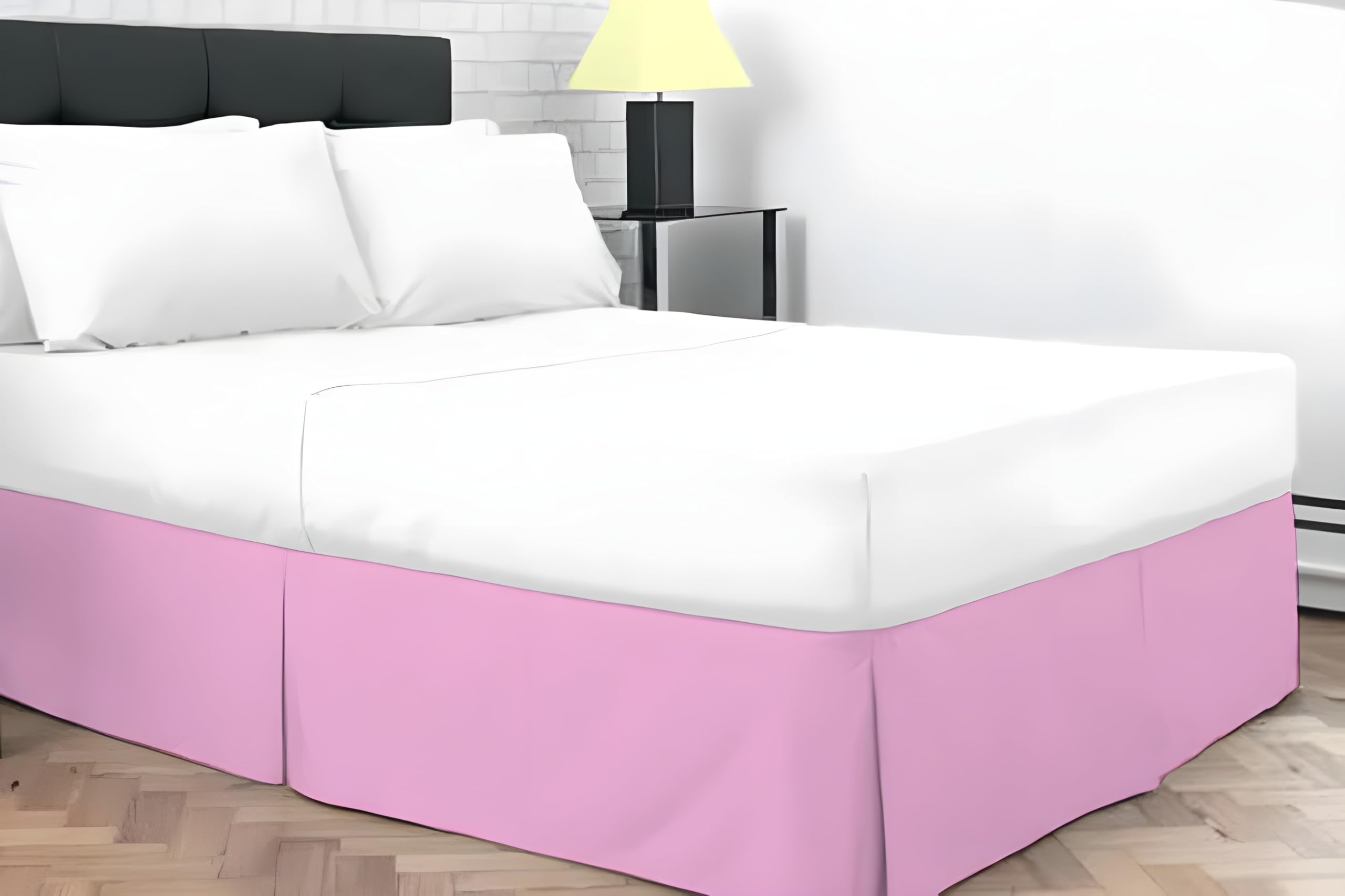 Dazzle Collection® Plain Dyed Poly Cotton Pleated Platform Base Valance Sheets | Single | Double | King | Super King | (Single, Pink) — image 1