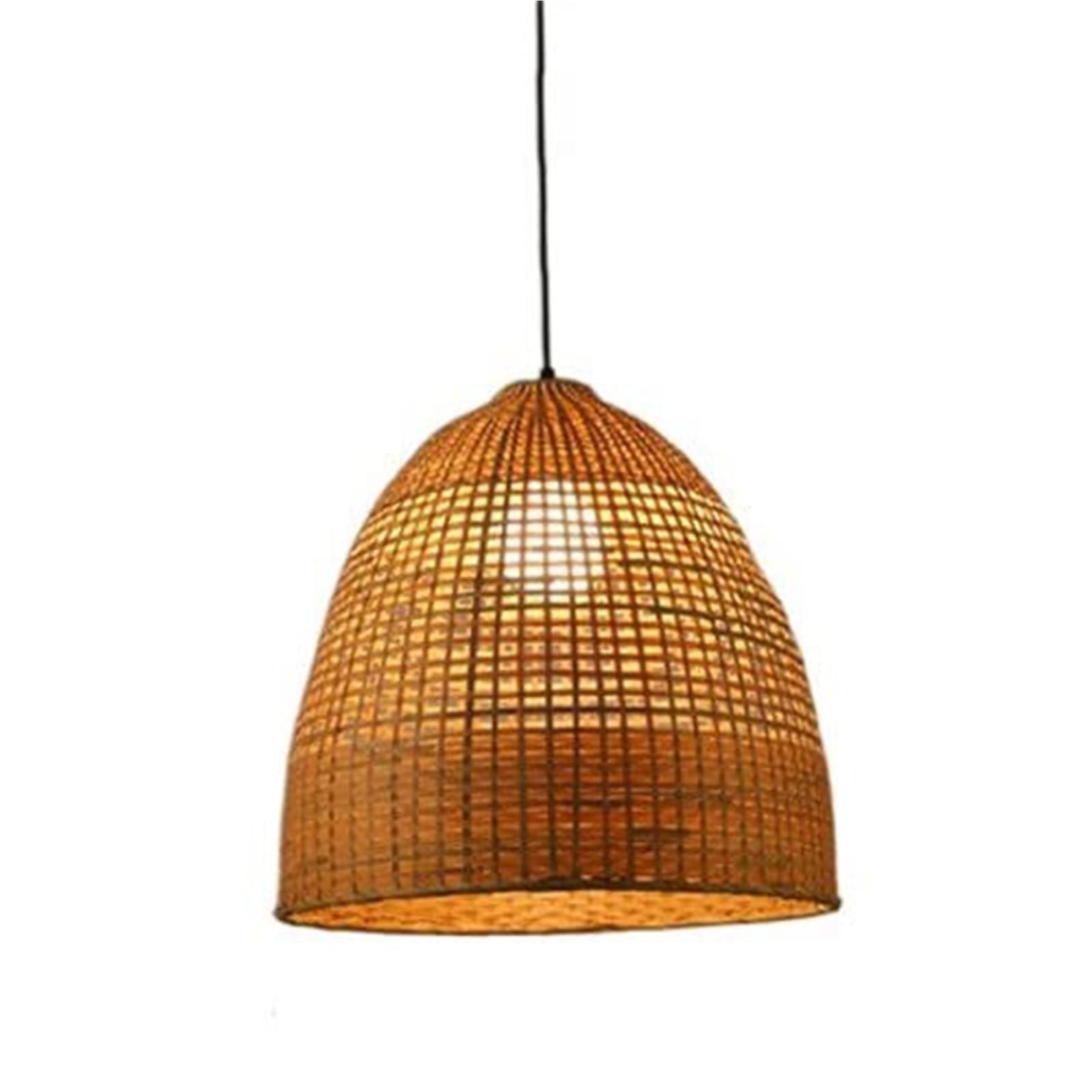 KHUKHU Wicker Lamp Shade with E27 Lamps,Simple Wood Art Pendant Light,Rural Bamboo Chandelier Handwoven Rattan Drop Lights, Villa Bedroom Corridor Light