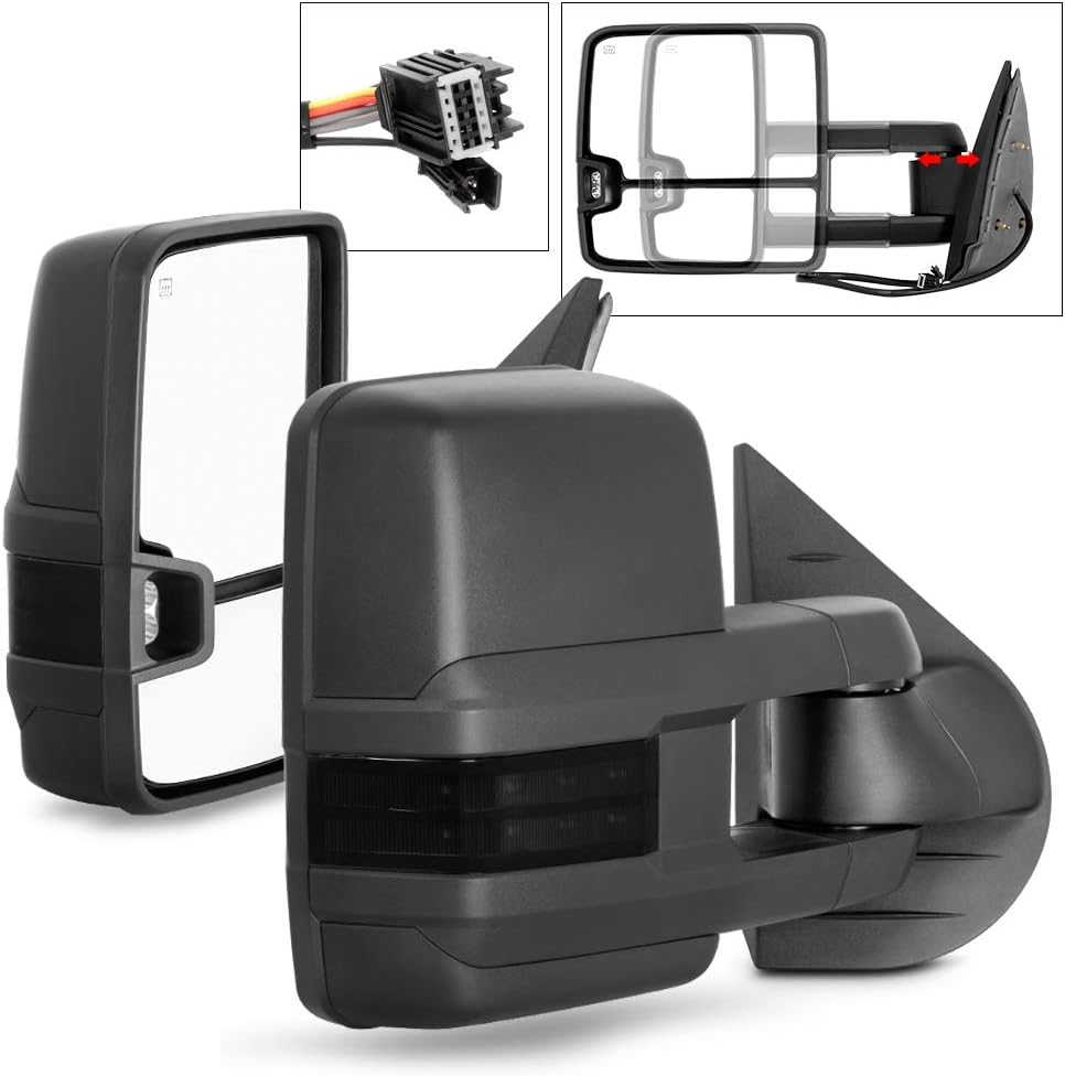 ACANII - [2015 Style Telescoping Towing Power Heat Smoke LED Signal Side Mirrors Left+Right For 07-13 Silverado Sierra