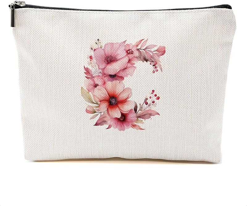 Necessaire de maquiagem DHKG com zíper, estampa Pink Flowers C, 20,07 cm x 5,33 cm x 18,82 cm