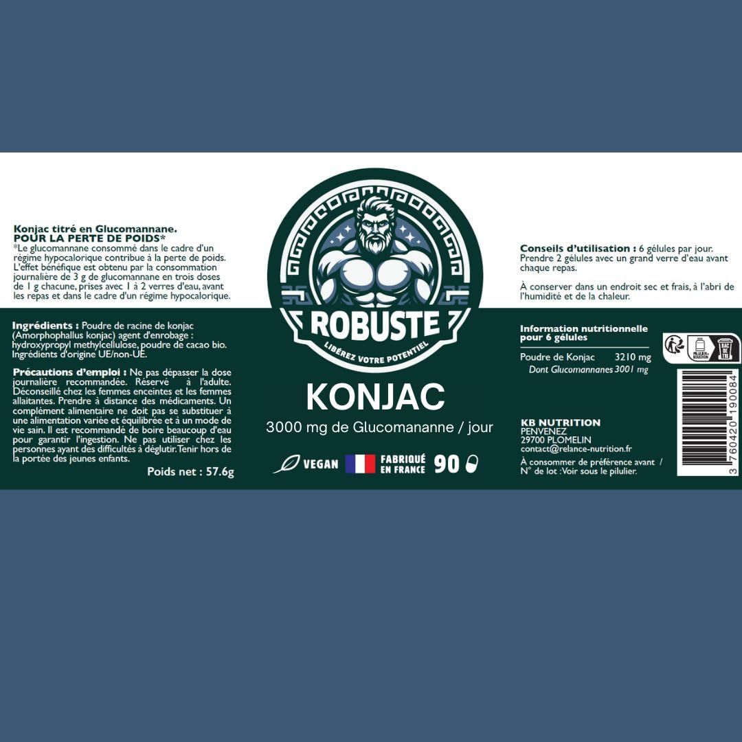 KONJAC Hautement Dosé en Glucomananne 3000 mg Coupe Efficace - Rapide et puissant, Riche en Fibre - 90 gélules vegan. (Lot de 2)