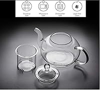 Vista 2 de Sun's Tea Tetera de vidrio de borosilicato ultra transparente de 22 onzas (20.3 fl oz) con infusor de vidrio transparente, para té suelto, té