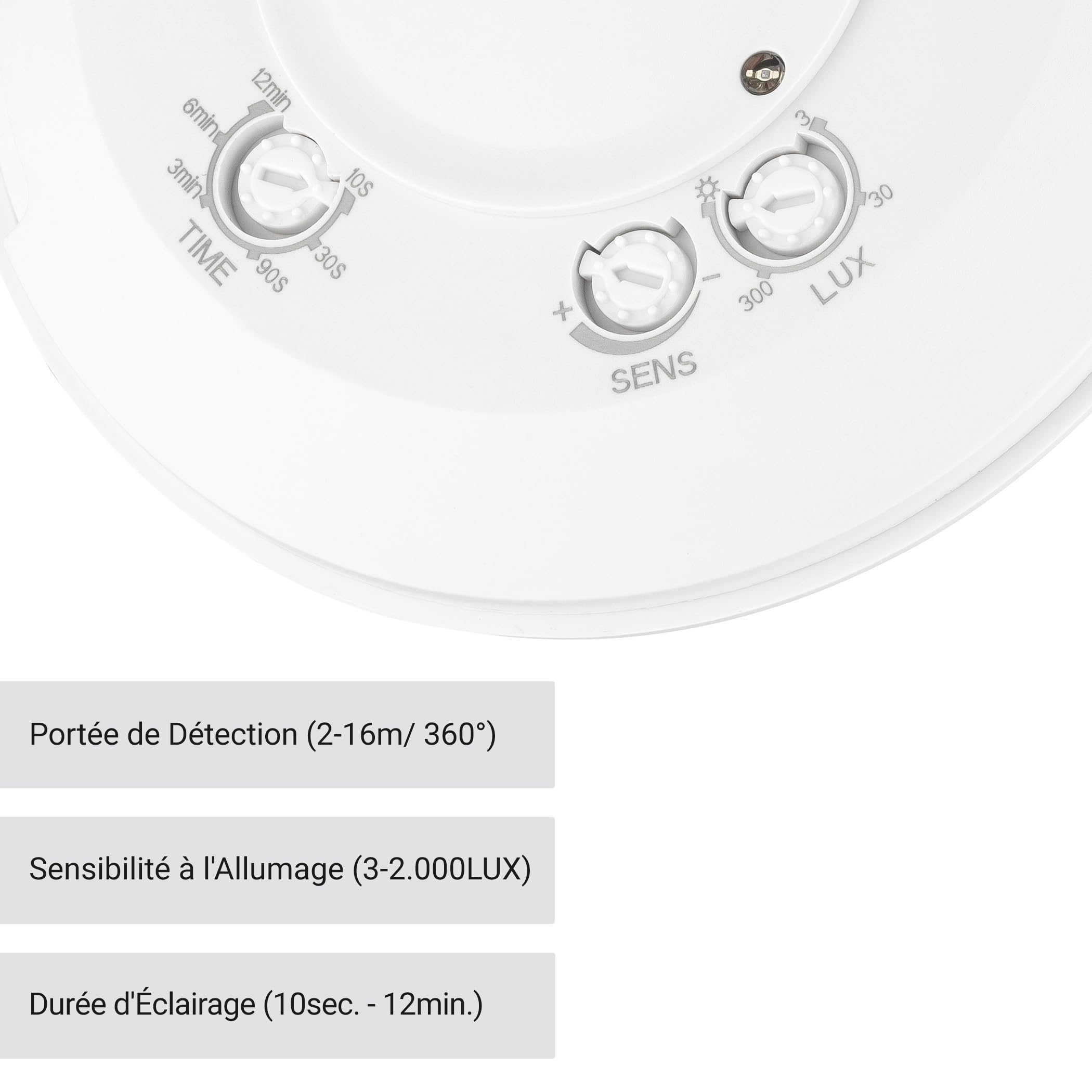 SEBSON 2X Détecteur de Mouvement Intérieur, Montage en Saillie du Plafond, HF Capteur, LED Compatible, Programmable, Portée 2-16m/ 360°, Max. 800W/ 300W
