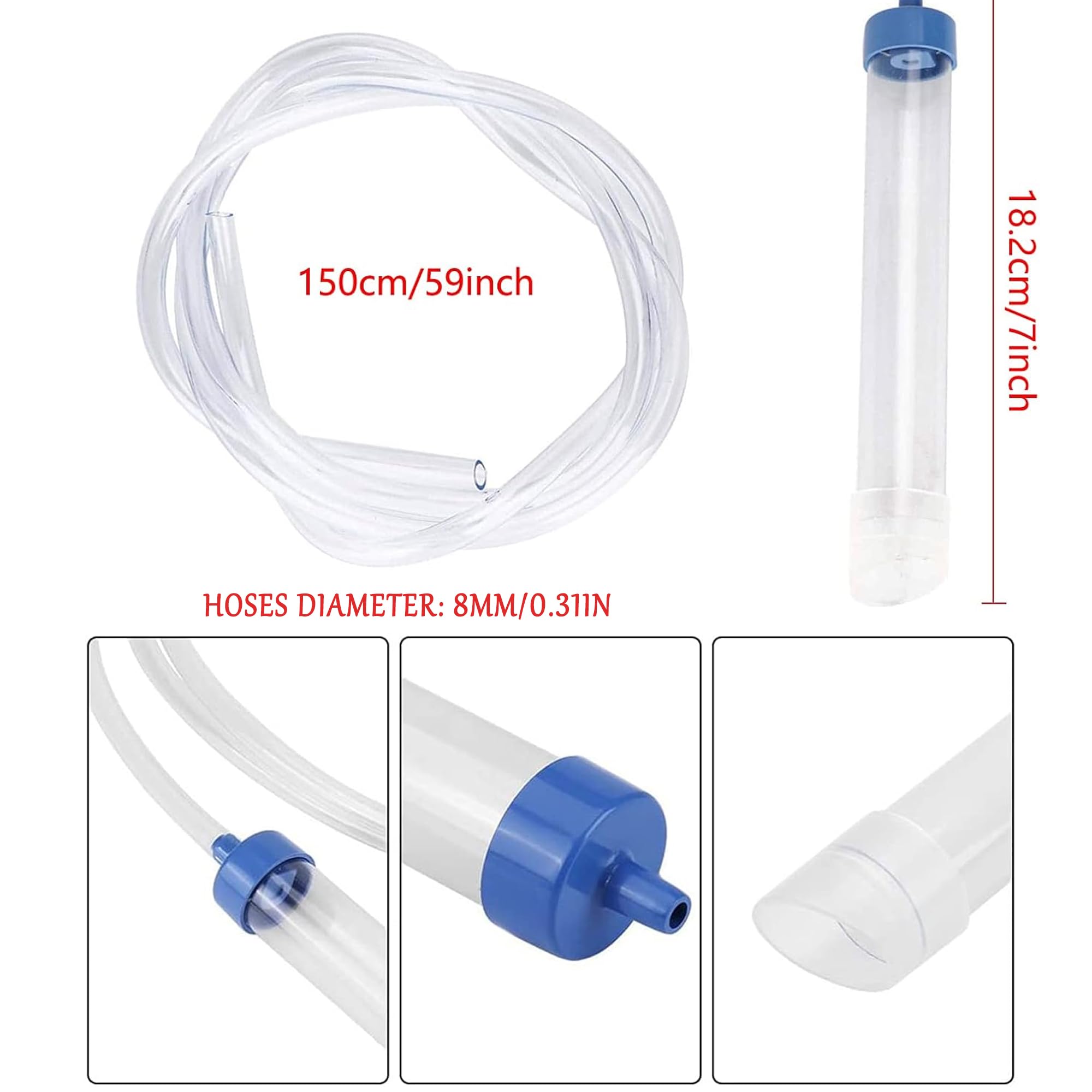 Limpiador Acuario Sifón 59 Pulgadas – Cambiador De Agua Manual Con Tubo PVC 150 Cm, Limpia Grava Y Excrementos, Para Acuarios Pequeños
