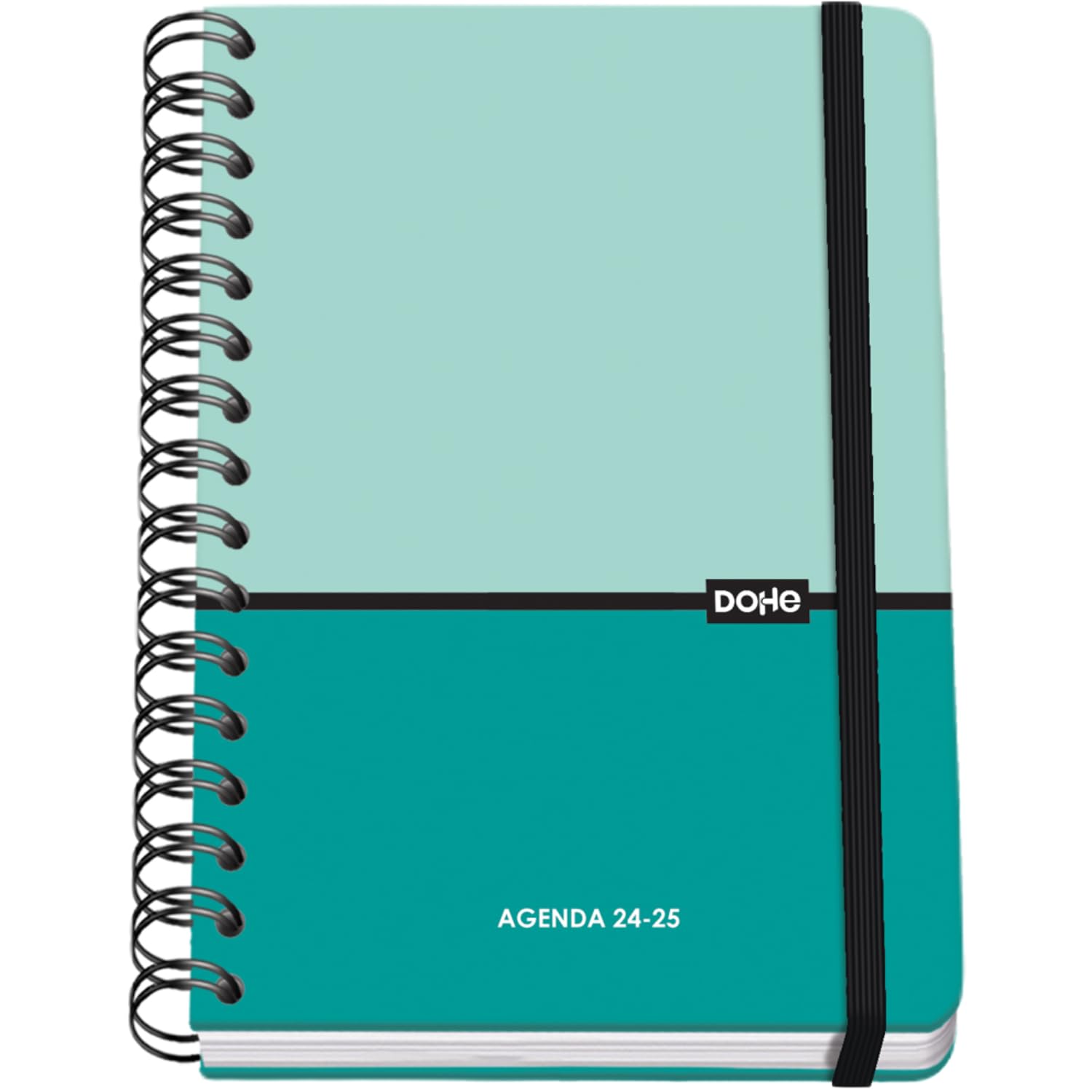 Dohe - Agenda Escolar 2024 2025 - Semana Vista, Tamaño A5 (15x21 cm), Cierre Anillas y Goma, Español e Inglés, 4 Páginas de Pegatinas, Septiembre a Junio, Material Escolar - DUO Turquesa