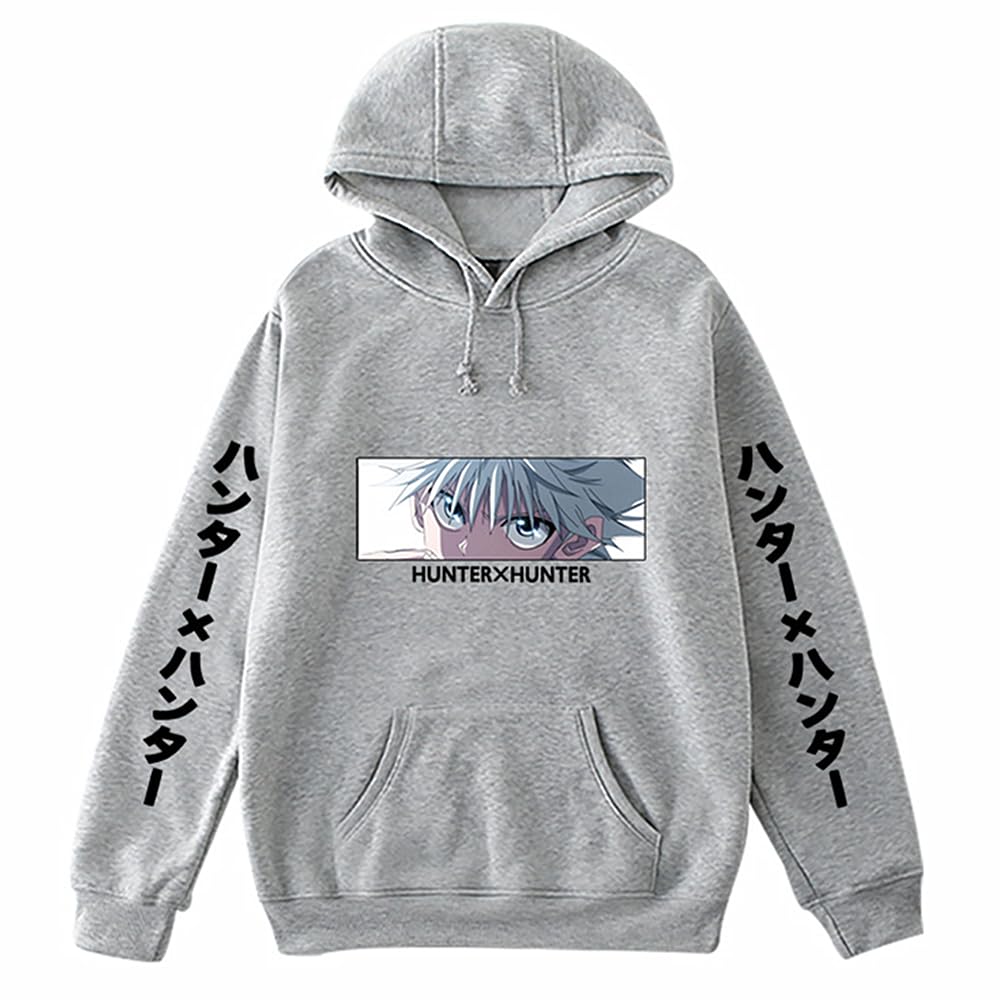 Charous Unisex Grey 5 Anime Manga Hunter×Hunter Cartoon Hoodie, Grey Sweatshirts Used For Killua Zoldyck Fans Cosplay Or Gift