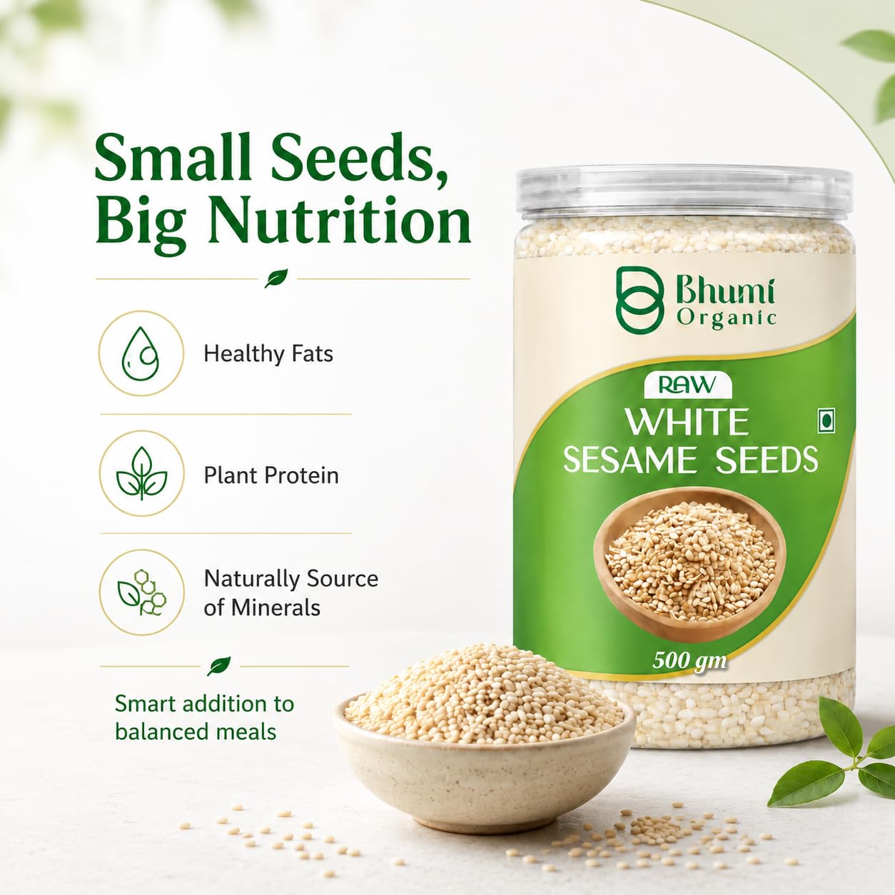 Bhumi Organic Raw White Sesame Seeds 500gm 4