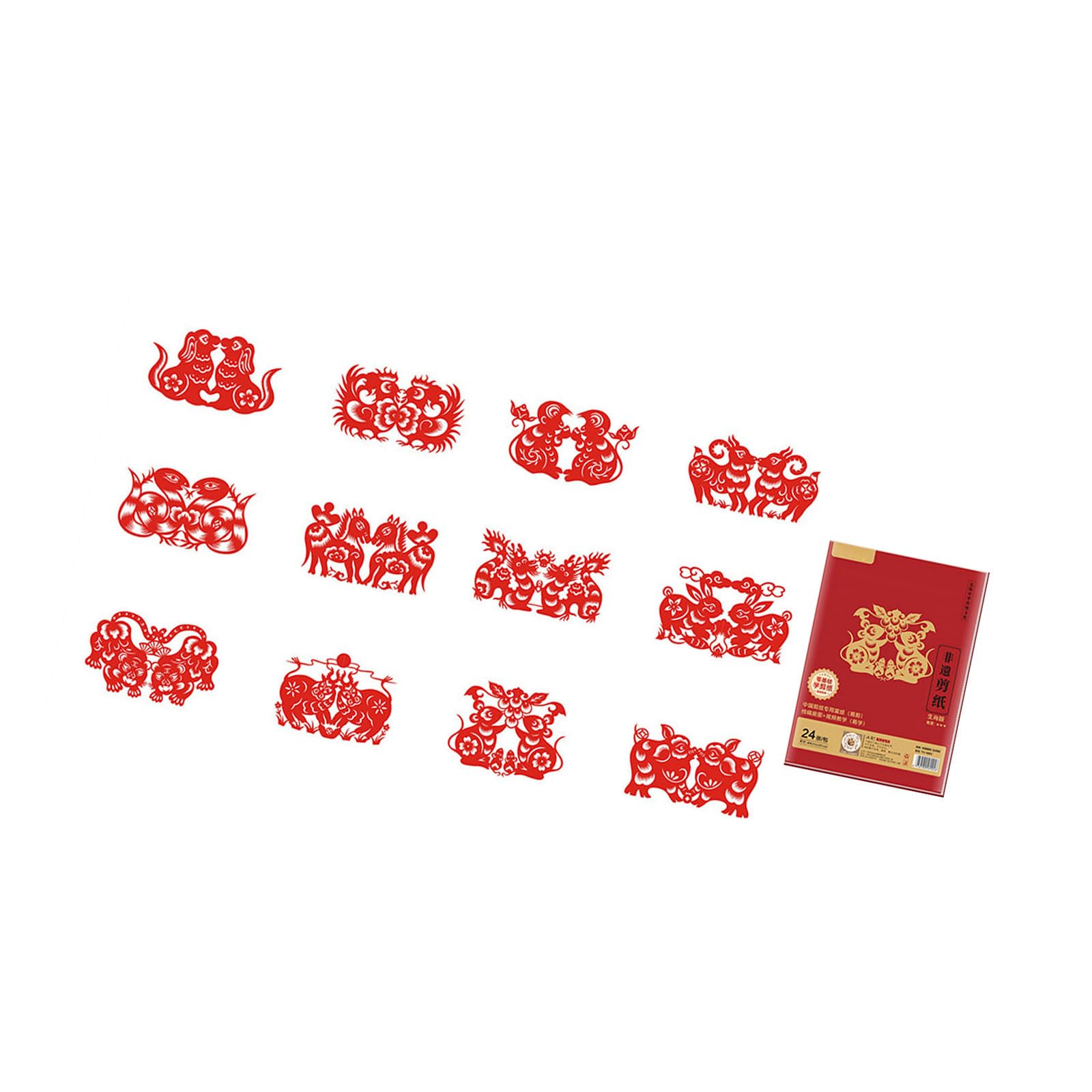 24Pcs Chinese New Year Window Clings with Video Tutorial, Red Paper Art Decorations for Home Festival Adults Chinese New Year Window Decorations