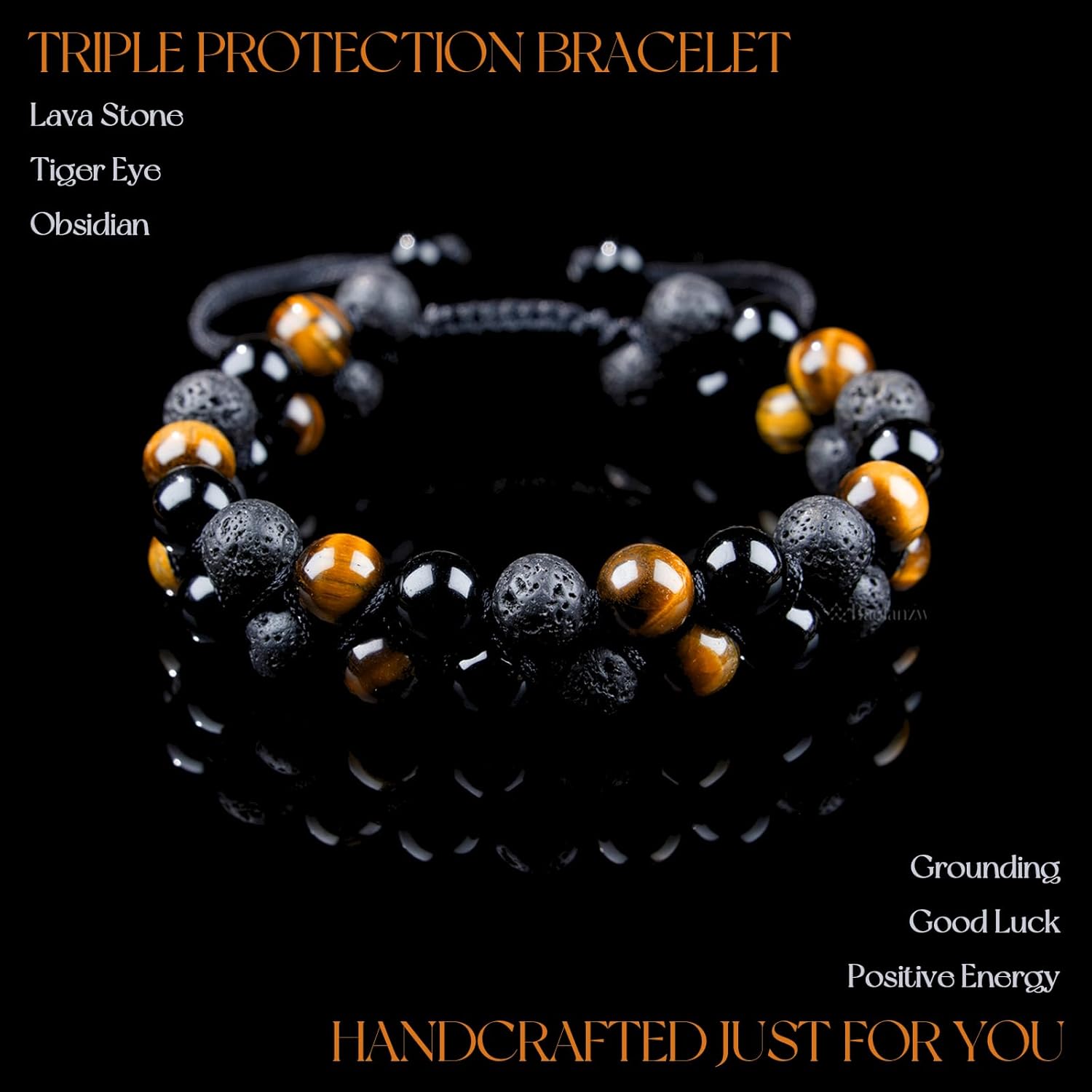 Protection Stone Bracelet for Men/Women – Handmade, 8mm Healing Crystal Bracelet for Grounding, Luck & Positive Vibes - Image 2