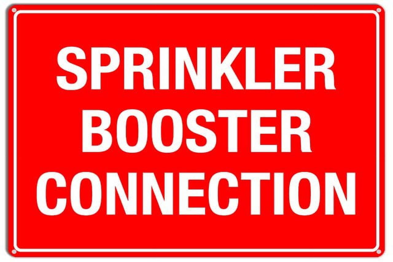 peiyeety Sprinkler Booster Connection Sign Caution Safety Aluminum Warning Signs Security Tin Signs 12x16 Inches