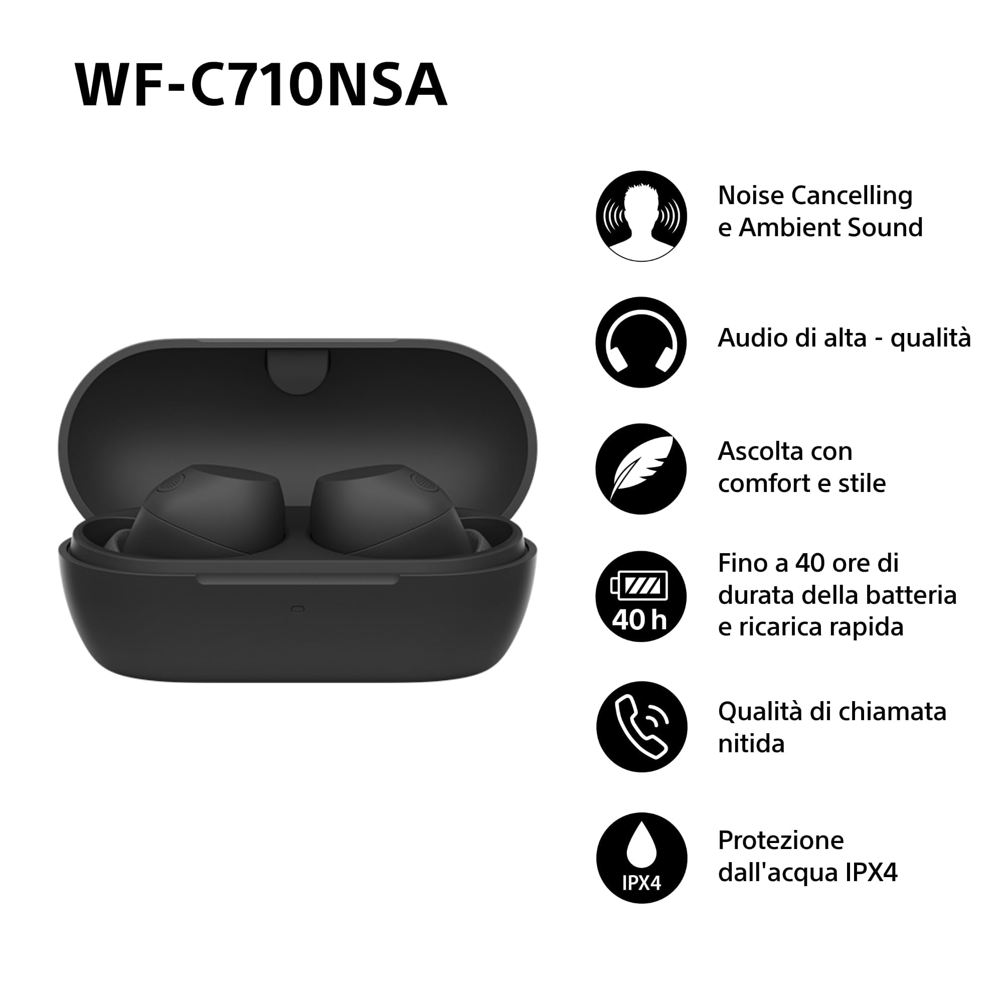 True Wireless Earphones WF-C710NSA - Cancello Voci & Batteria 40 Ore - Dettaglio