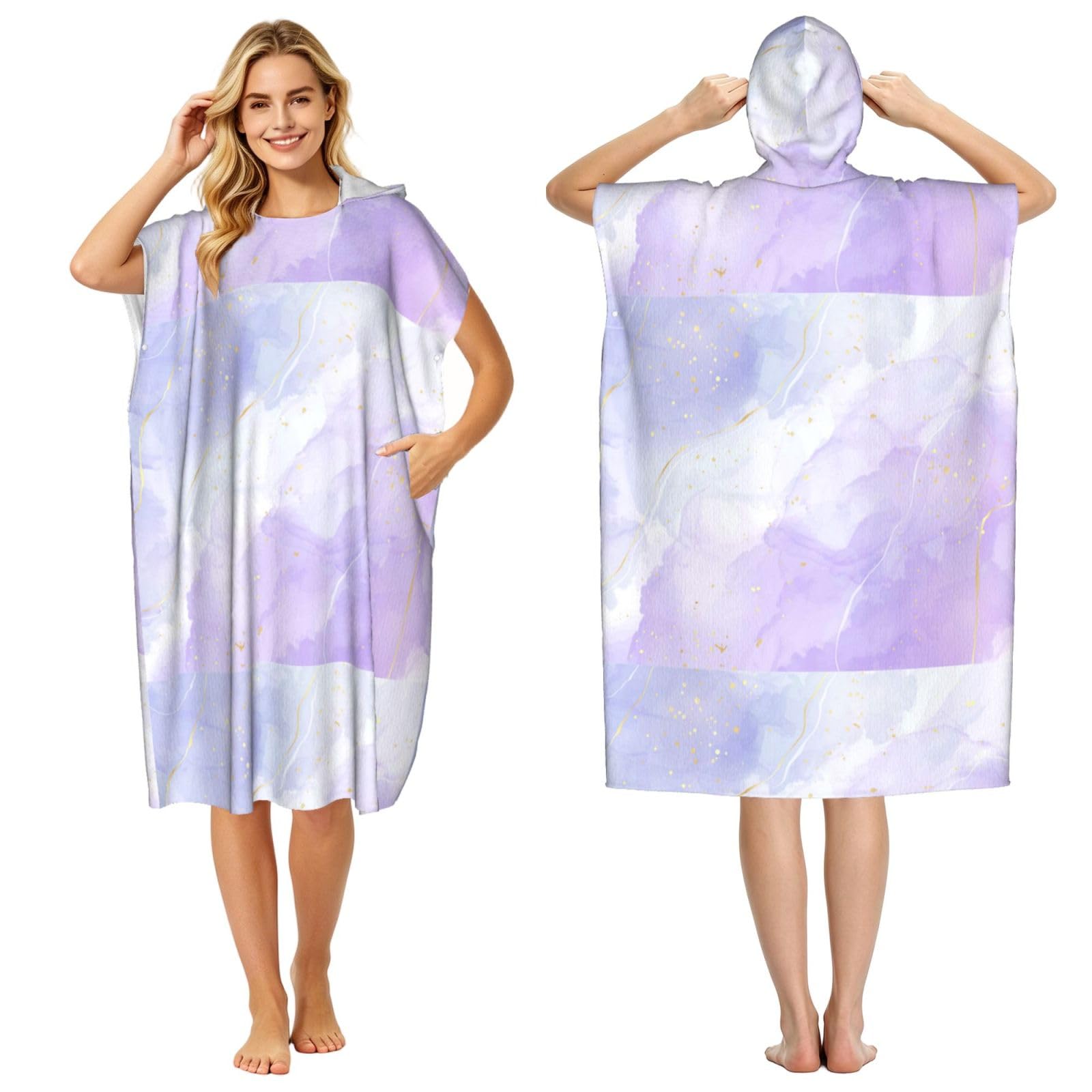 Poadnly Liquid Pastel Purple Marble, Adult Hooded Beach Towel 90 x 110 cm,Changing Bath Robe, Surf Poncho Towel For Women Men