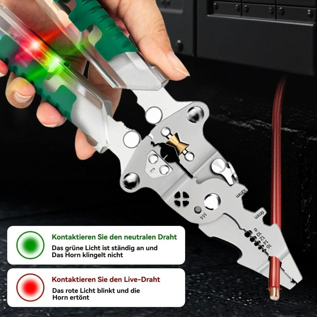 Multifunktionszange Mit SpannungsprüFer, klappbarer Schraubendreher mit Stiftspitze, Rutschfester Griff, für Elektriker, professionelles Elektrikerwerkzeug (2 Stück)