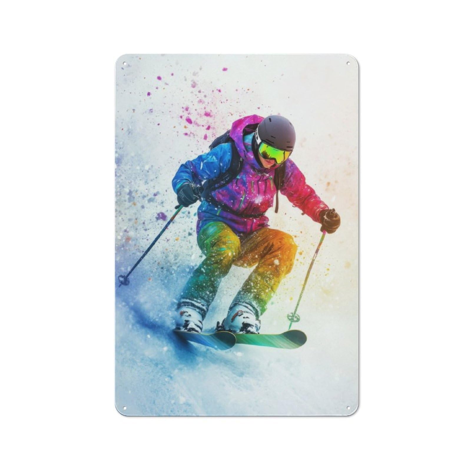 Junmoney Skier In Colorful Snow Vintage Tin Sign 30X20cm For Garden Room Or Summerhouse, For A Newly Organised Room And Metal Sign Display