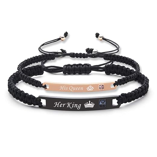Couples Bracelets His and Hers Bracelets, His Queen Her King Long Distance Relationship Matching Bracelets for Couples Boyfriend and Girlfriend, Valentines Day Gifts Bracelets for Him and Her