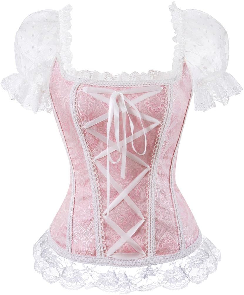 Women's Lace up Gothic Jacquard Shoulder Straps Tank Overbust Shaper Corset Bustiers Top