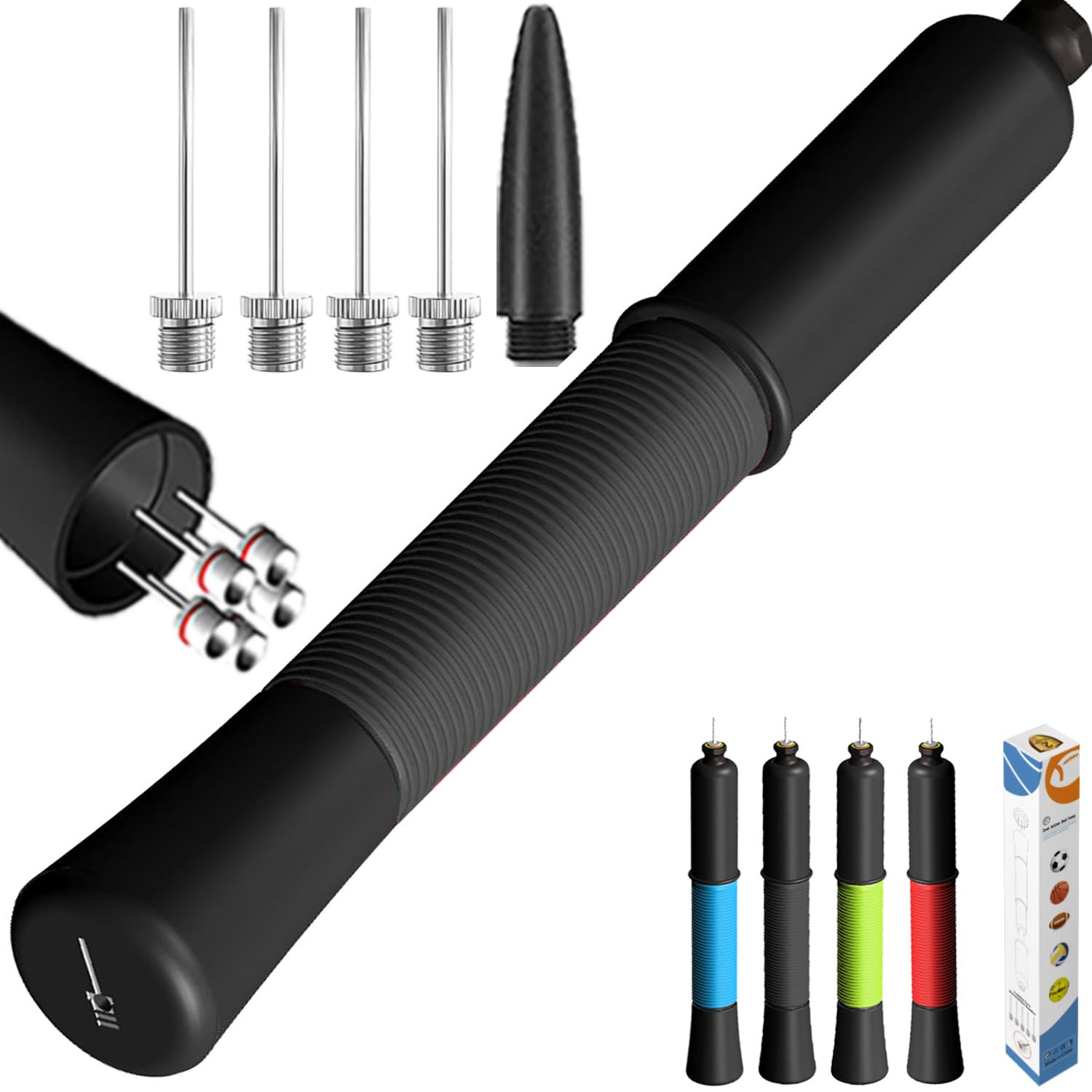 Ball Pump with Needle Storage(Never Lose Pin) Football Pump with 5 Needles and Extendable Cable, Soccer Football Pumps