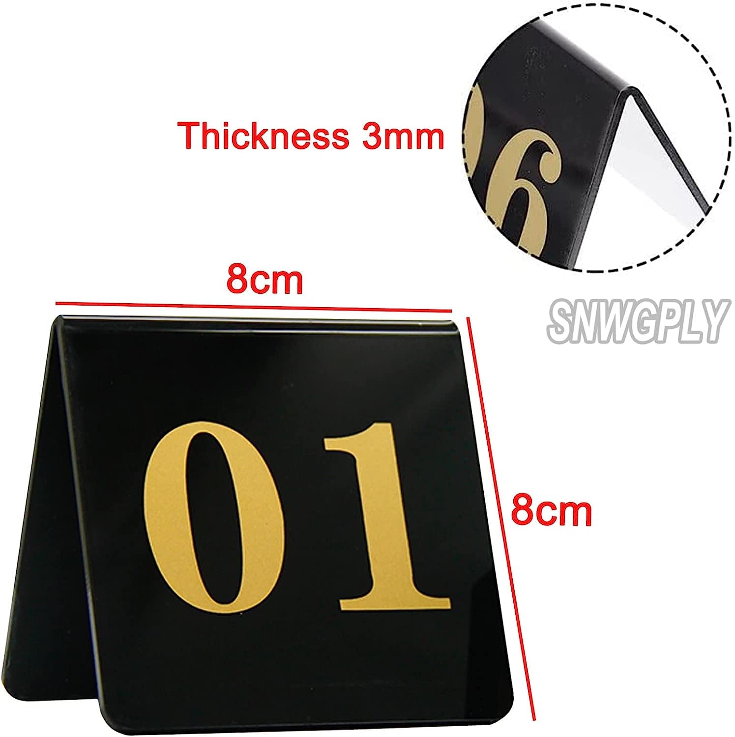 Table Number Signs 1-100, Place Cards Double-Side Numbers, Signs Plates Tent Style 8x8cm, Easy to Stack Up, Acrylic Table Numbers for Weddings Receptions Table Cards (Color : 1 to 50, Size :