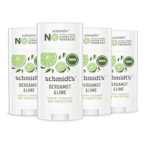 Schmidt’s Aluminum-Free Vegan Deodorant Bergamot & Lime 4 Count for Women and Men, with 24 Hour Odor Protection, Natural Ingredients, Cruelty-Free, 2.65 oz