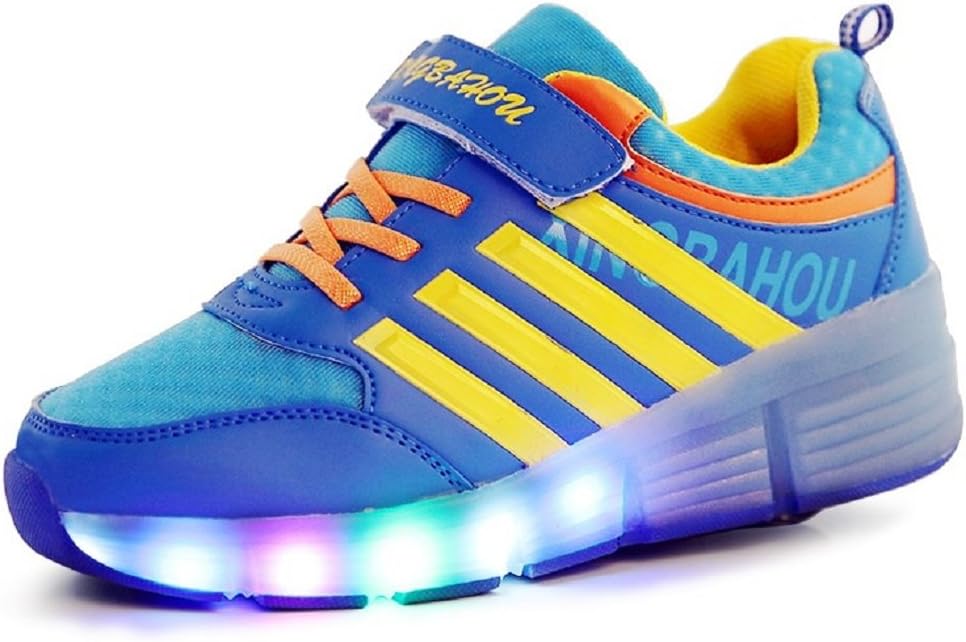 KISCHERS LED Light Up Shoes With wheels On The Bottom Single Roller Wheel Skates Retractable Shoe Sneakers For Kids Boys Girls (4 M US Big Kid, Blue)