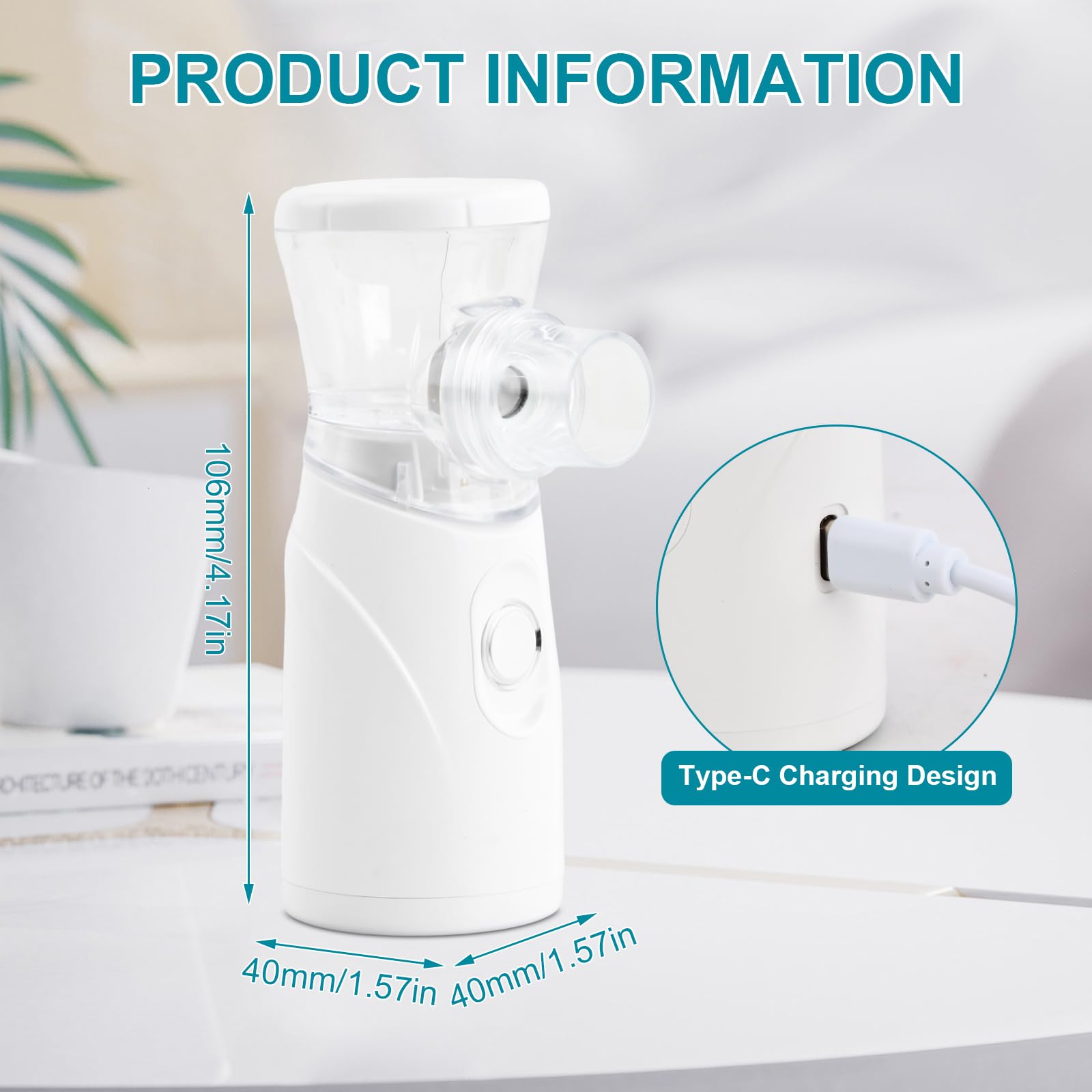 Nébuliseur Portable Silencieux, Nebulisateur Inhalateur pour Adultes et Enfants, Nébuliseur Rechargeable avec 2 Masques et Embout, Machine de Nébuliser, Aérosol Inhalateur pour La Maison Les Voyages
